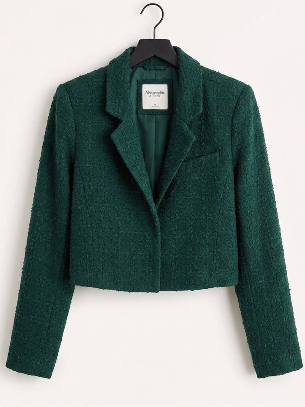 Abercrombie & Fitch Emerald Green Cropped Tweed Blazer